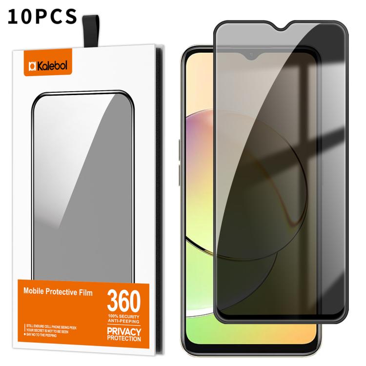 For Realme 10 5G 10pcs Kalebol High-Aluminum Screen-Printed Full-Coverage Black-Border Privacy Tempered Glass Film