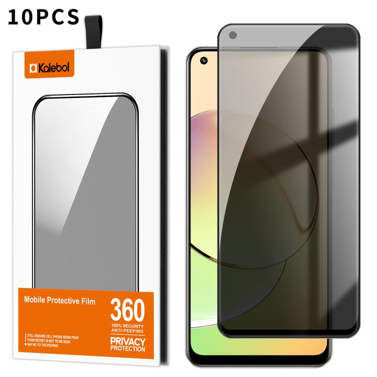 For Realme 10 4G 10pcs Kalebol High-Aluminum Screen-Printed Full-Coverage Black-Border Privacy Tempered Glass Film