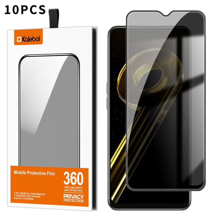 For Realme 9i 5G 10pcs Kalebol High-Aluminum Screen-Printed Full-Coverage Black-Border Privacy Tempered Glass Film
