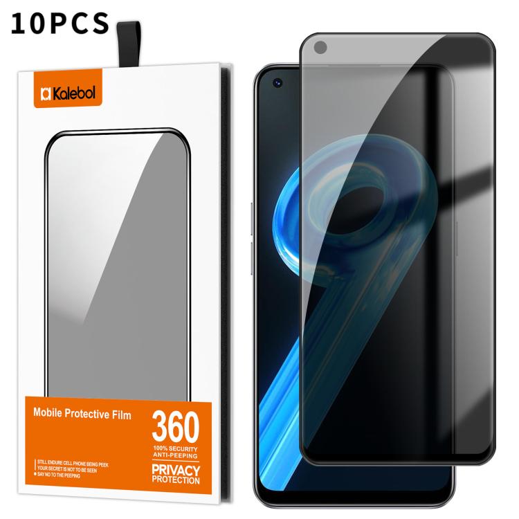 For Realme 9 4G 10pcs Kalebol High-Aluminum Screen-Printed Full-Coverage Black-Border Privacy Tempered Glass Film