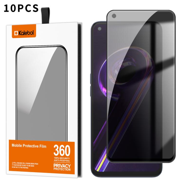 For Realme 9 Pro 10pcs Kalebol High-Aluminum Screen-Printed Full-Coverage Black-Border Privacy Tempered Glass Film