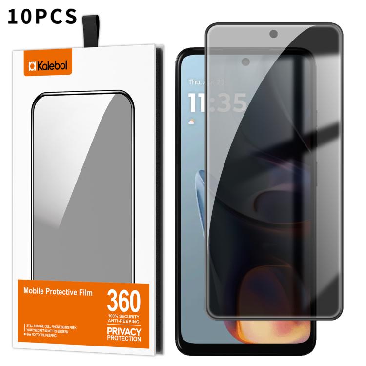 For Motorola Moto E15 10pcs Kalebol High-Aluminum Screen-Printed Full-Coverage Black-Border Privacy Tempered Glass Film