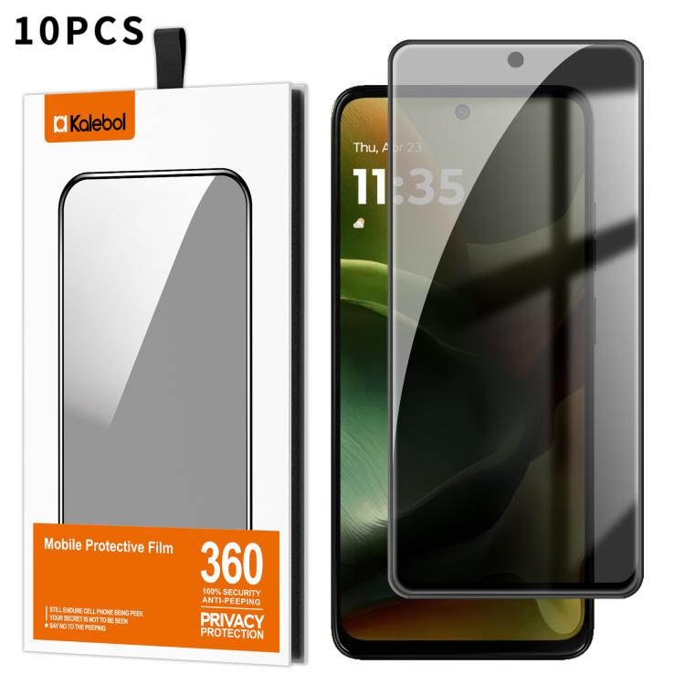 For Motorola Moto G15 10pcs Kalebol High-Aluminum Screen-Printed Full-Coverage Black-Border Privacy Tempered Glass Film