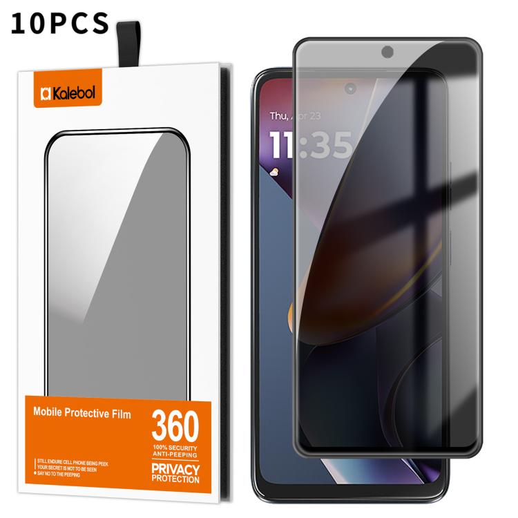 For Motorola Moto G 2025 10pcs Kalebol High-Aluminum Screen-Printed Full-Coverage Black-Border Privacy Tempered Glass Film
