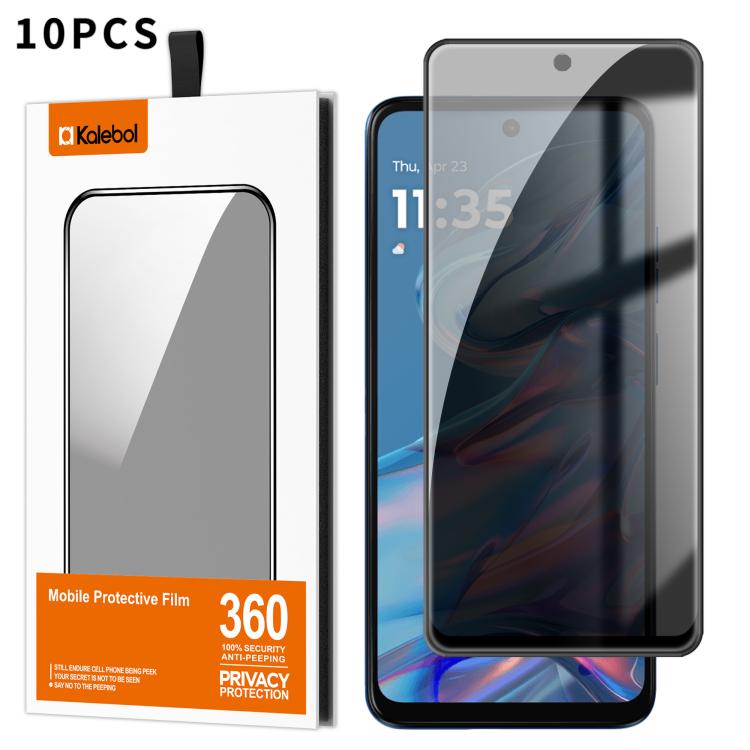 For Motorola Moto G45 5G 10pcs Kalebol High-Aluminum Screen-Printed Full-Coverage Black-Border Privacy Tempered Glass Film