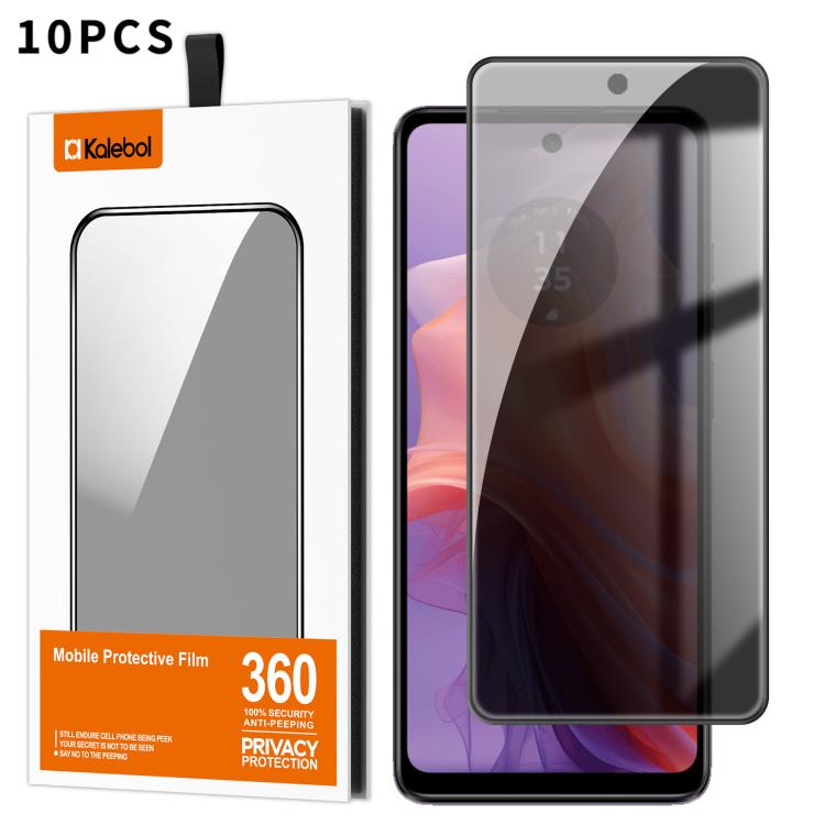 For Motorola Moto E14 10pcs Kalebol High-Aluminum Screen-Printed Full-Coverage Black-Border Privacy Tempered Glass Film