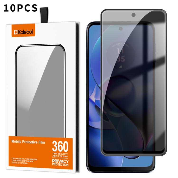 For Motorola Moto G64 5G 10pcs Kalebol High-Aluminum Screen-Printed Full-Coverage Black-Border Privacy Tempered Glass Film