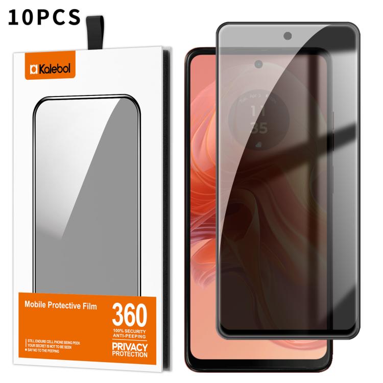 For Motorola Moto G04 10pcs Kalebol High-Aluminum Screen-Printed Full-Coverage Black-Border Privacy Tempered Glass Film
