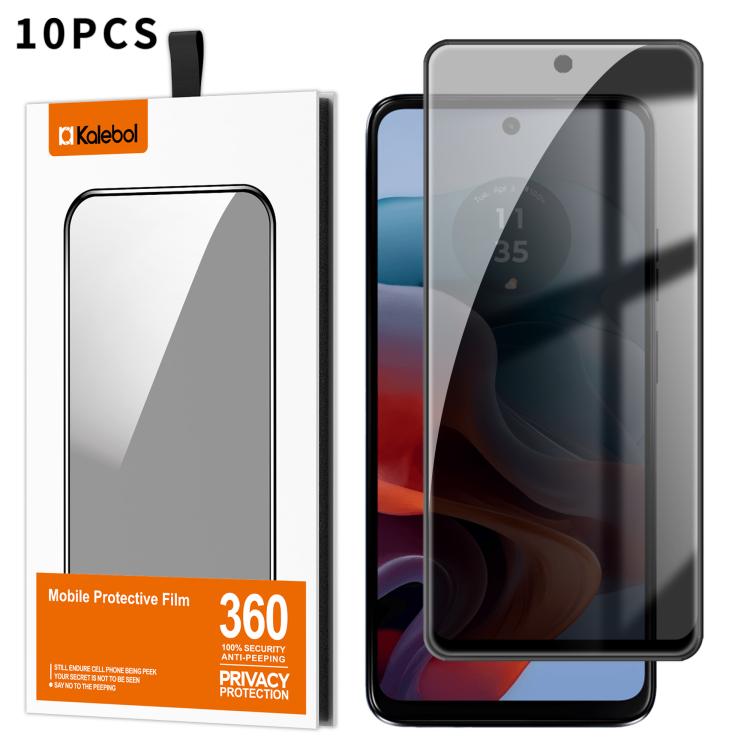 For Motorola Moto G34 10pcs Kalebol High-Aluminum Screen-Printed Full-Coverage Black-Border Privacy Tempered Glass Film