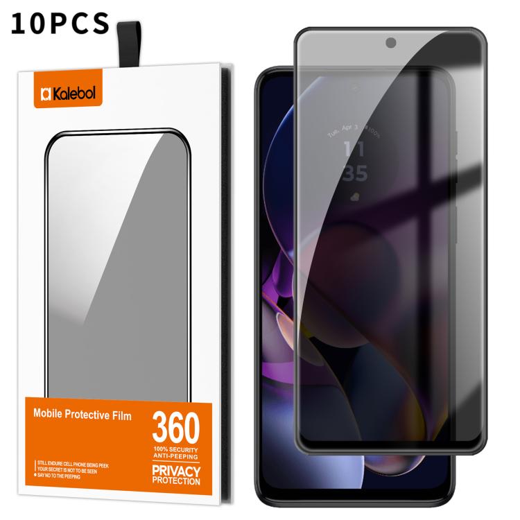 For Motorola Moto G54 10pcs Kalebol High-Aluminum Screen-Printed Full-Coverage Black-Border Privacy Tempered Glass Film