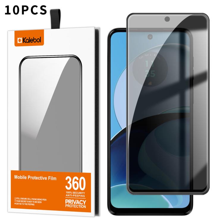 For Motorola Moto G14 10pcs Kalebol High-Aluminum Screen-Printed Full-Coverage Black-Border Privacy Tempered Glass Film
