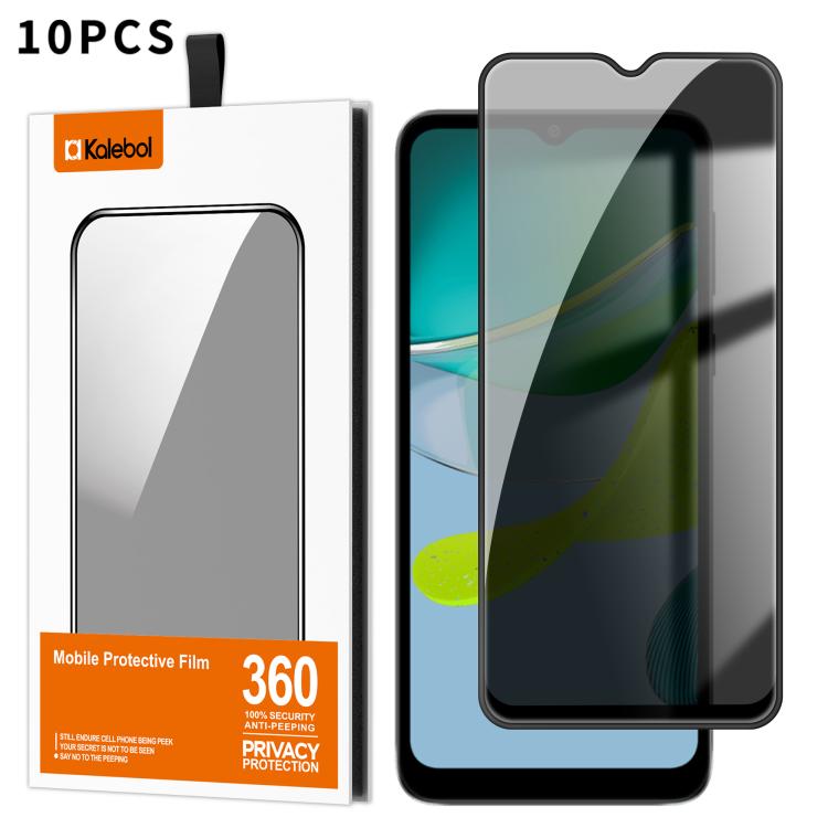 For Motorola Moto E13 10pcs Kalebol High-Aluminum Screen-Printed Full-Coverage Black-Border Privacy Tempered Glass Film