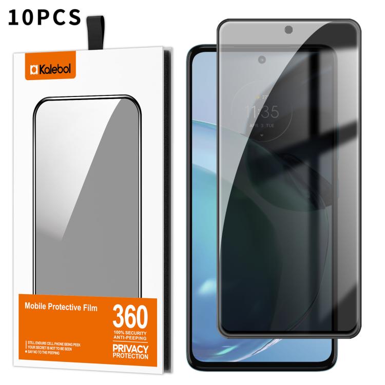 For Motorola Moto G72 10pcs Kalebol High-Aluminum Screen-Printed Full-Coverage Black-Border Privacy Tempered Glass Film