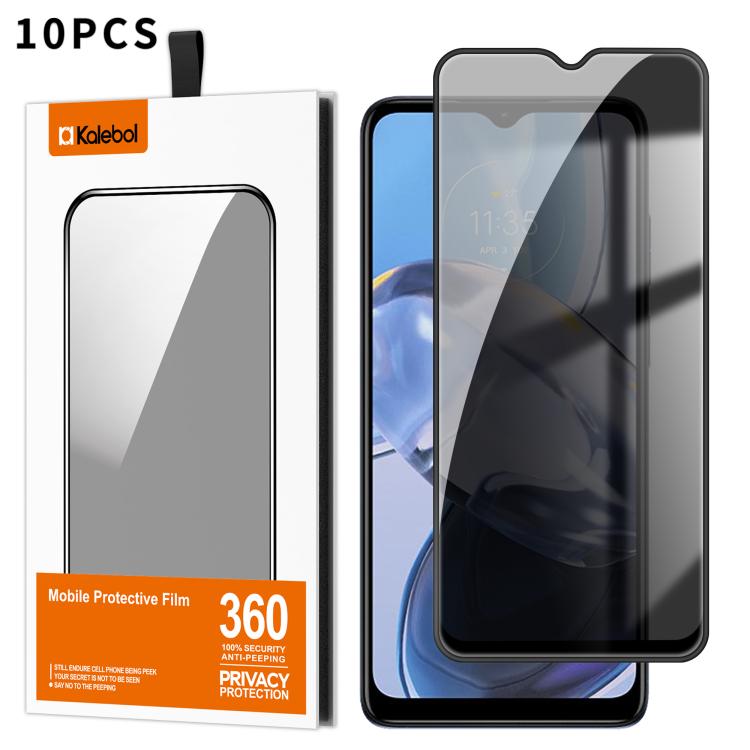 For Motorola Moto E22 10pcs Kalebol High-Aluminum Screen-Printed Full-Coverage Black-Border Privacy Tempered Glass Film