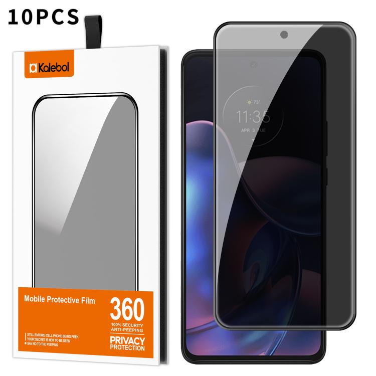 For Motorola Edge 2022 10pcs Kalebol High-Aluminum Screen-Printed Full-Coverage Black-Border Privacy Tempered Glass Film