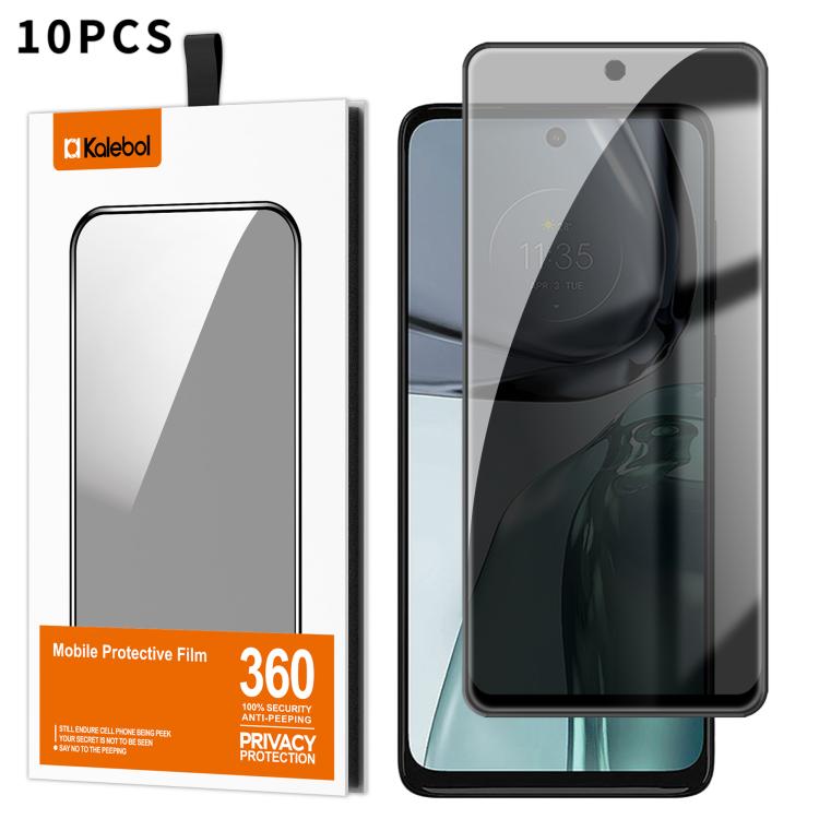 For Motorola Moto G62 5G 10pcs Kalebol High-Aluminum Screen-Printed Full-Coverage Black-Border Privacy Tempered Glass Film