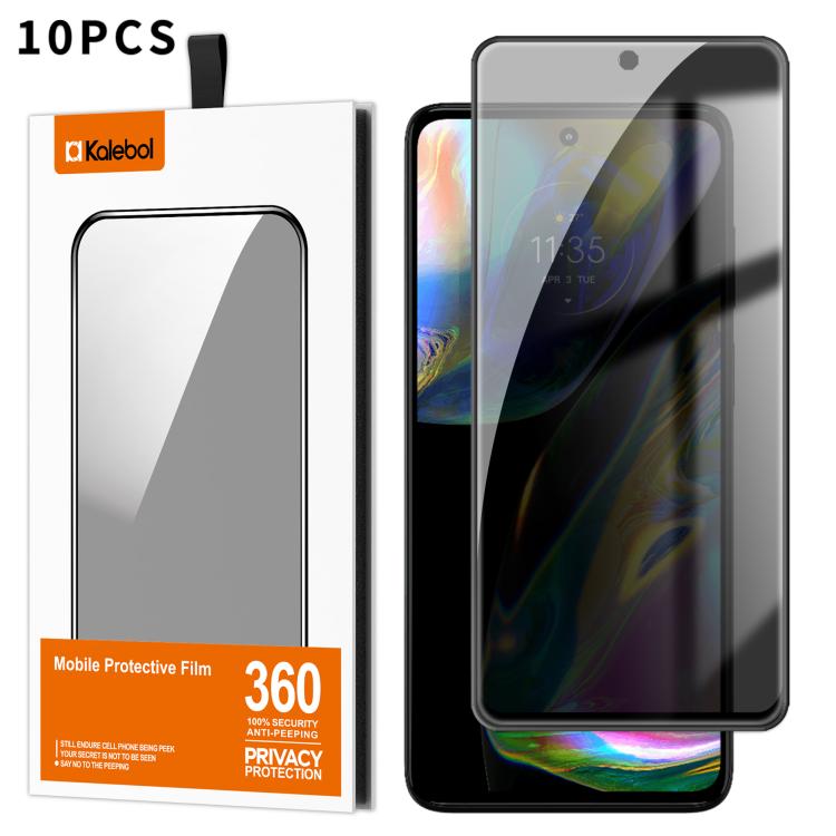 For Motorola Moto G82 10pcs Kalebol High-Aluminum Screen-Printed Full-Coverage Black-Border Privacy Tempered Glass Film