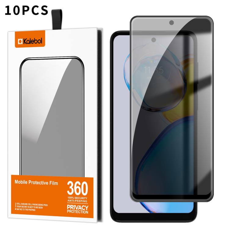For Motorola Moto E32 10pcs Kalebol High-Aluminum Screen-Printed Full-Coverage Black-Border Privacy Tempered Glass Film