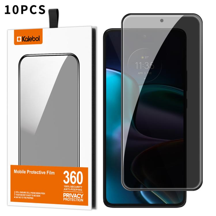 For Motorola Edge 30 10pcs Kalebol High-Aluminum Screen-Printed Full-Coverage Black-Border Privacy Tempered Glass Film