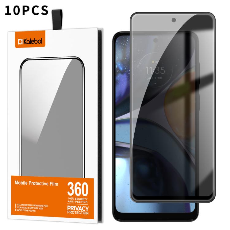 For Motorola Moto G22 10pcs Kalebol High-Aluminum Screen-Printed Full-Coverage Black-Border Privacy Tempered Glass Film