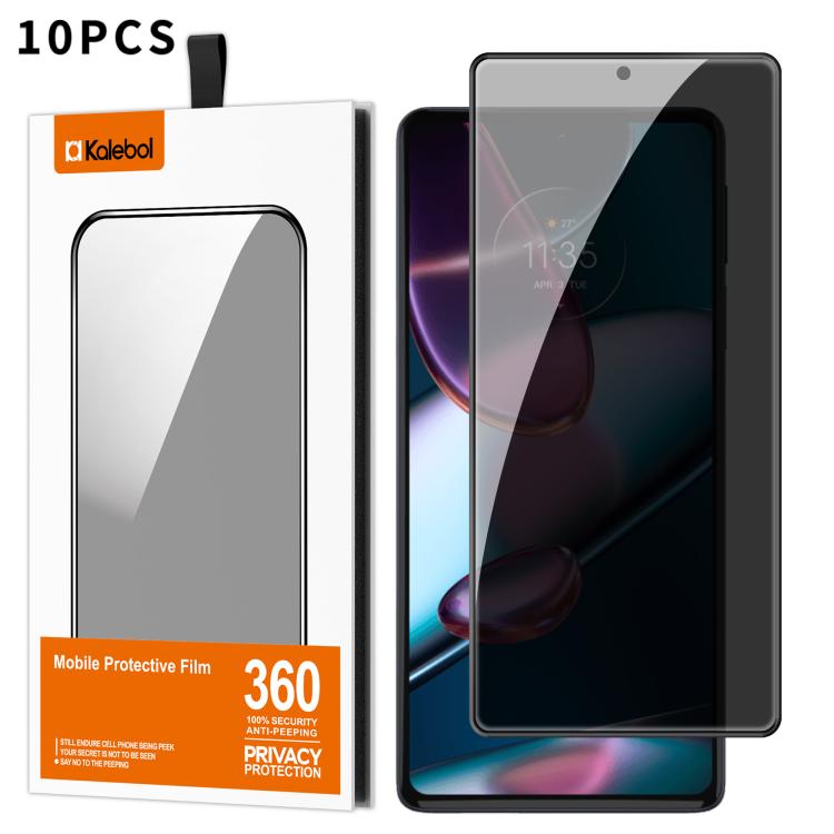 For Motorola Edge 30 Pro 10pcs Kalebol High-Aluminum Screen-Printed Full-Coverage Black-Border Privacy Tempered Glass Film