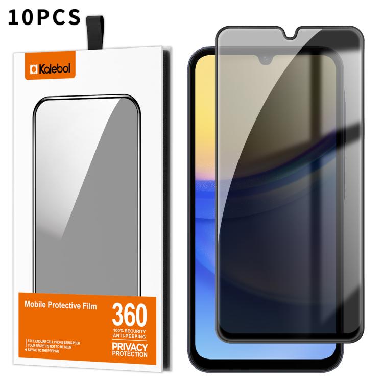 For Samsung Galaxy A15 10pcs Kalebol High-Aluminum Screen-Printed Full-Coverage Black-Border Privacy Tempered Glass Film