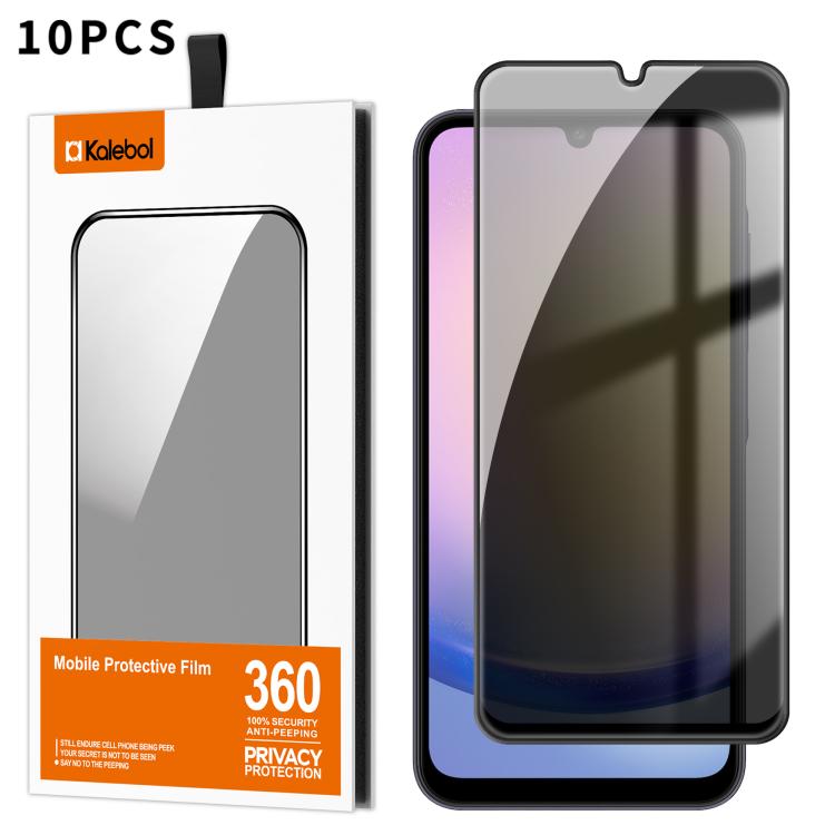 For Samsung Galaxy A25 5G 10pcs Kalebol High-Aluminum Screen-Printed Full-Coverage Black-Border Privacy Tempered Glass Film