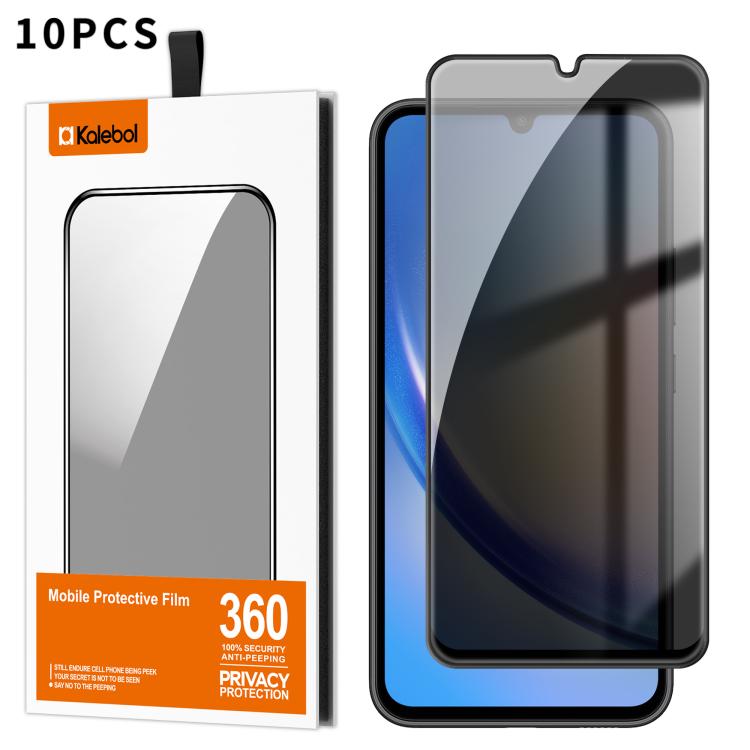 For Samsung Galaxy A34 5G 10pcs Kalebol High-Aluminum Screen-Printed Full-Coverage Black-Border Privacy Tempered Glass Film