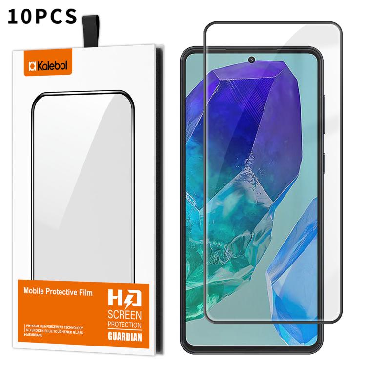 For Samsung Galaxy M55 10pcs Kalebol High-Aluminum Screen-Printed Full-Coverage Anti-Fingerprint Black-Bordered HD Tempered Glass Film
