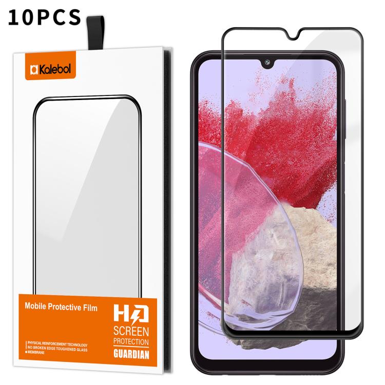For Samsung Galaxy M34 5G 10pcs Kalebol High-Aluminum Screen-Printed Full-Coverage Anti-Fingerprint Black-Bordered HD Tempered Glass Film