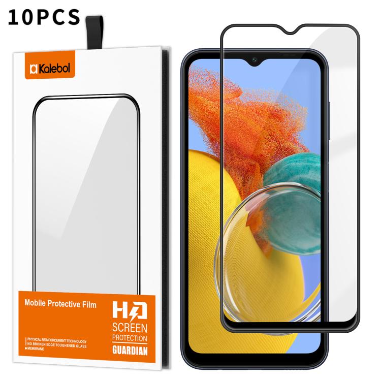 For Samsung Galaxy M14 5G 10pcs Kalebol High-Aluminum Screen-Printed Full-Coverage Anti-Fingerprint Black-Bordered HD Tempered Glass Film