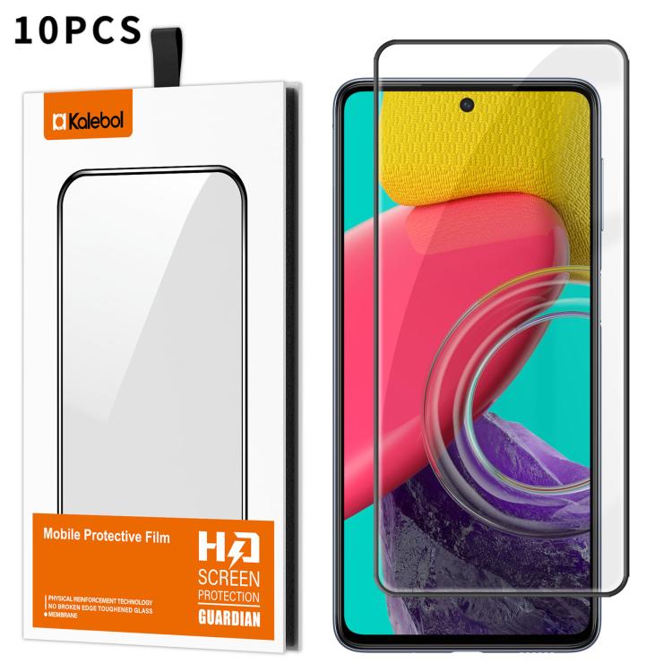 For Samsung Galaxy M53 5G 10pcs Kalebol High-Aluminum Screen-Printed Full-Coverage Anti-Fingerprint Black-Bordered HD Tempered Glass Film