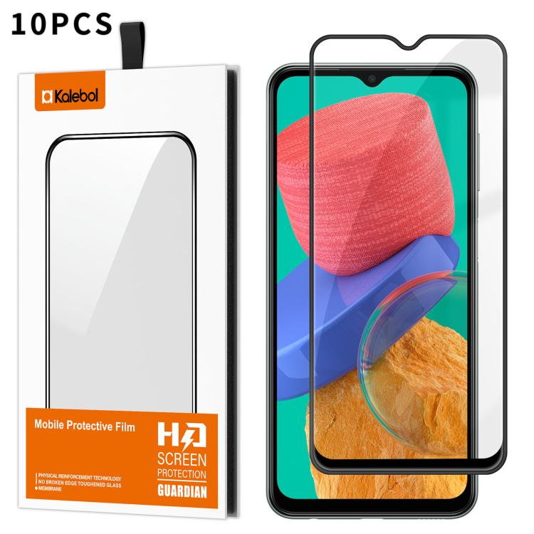 For Samsung Galaxy M33 5G 10pcs Kalebol High-Aluminum Screen-Printed Full-Coverage Anti-Fingerprint Black-Bordered HD Tempered Glass Film
