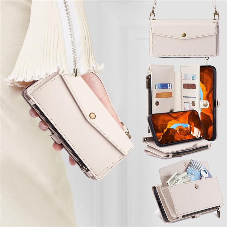 For iPhone 17 Zipper Wallet Side Buckle Crossbody Lanyard Leather Phone Case
