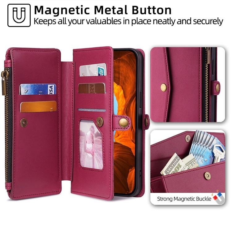 For iPhone Air Zipper Wallet Side Buckle Crossbody Lanyard Leather Phone Case