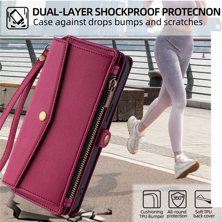 For iPhone 17 Pro Zipper Wallet Side Buckle Crossbody Lanyard Leather Phone Case