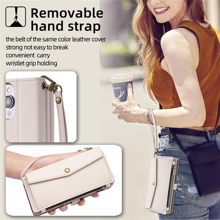 For iPhone 17 Pro Zipper Wallet Side Buckle Crossbody Lanyard Leather Phone Case