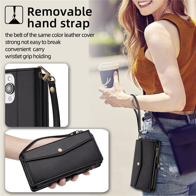 For iPhone 17 Pro Max Zipper Wallet Side Buckle Crossbody Lanyard Leather Phone Case