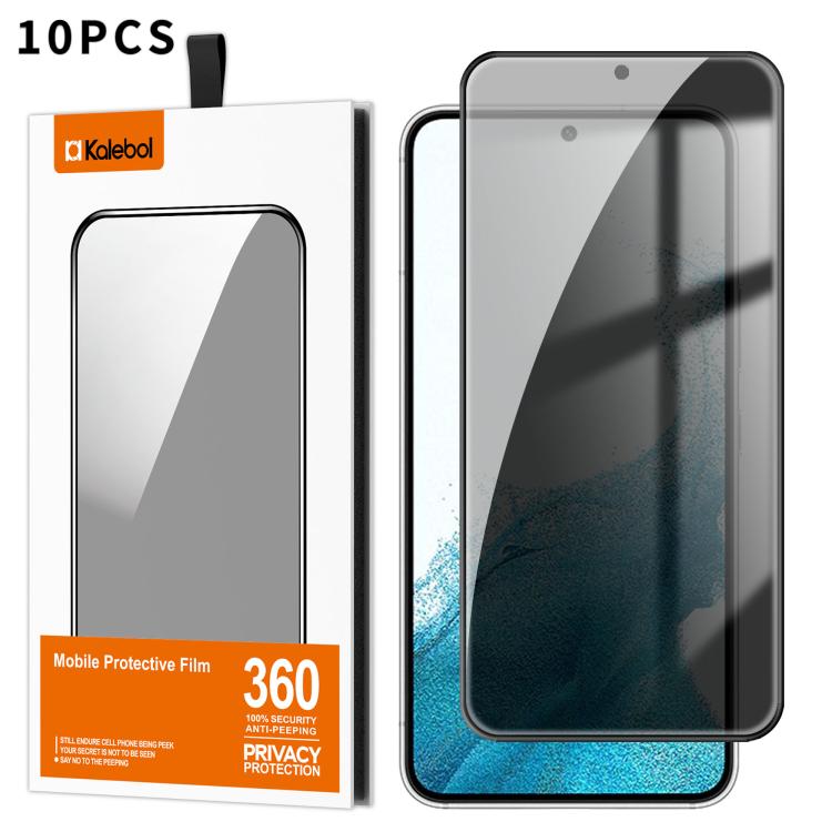 For Samsung Galaxy S22 5G 10pcs Kalebol High-Aluminum Screen-Printed Full-Coverage Black-Border Privacy Tempered Glass Film
