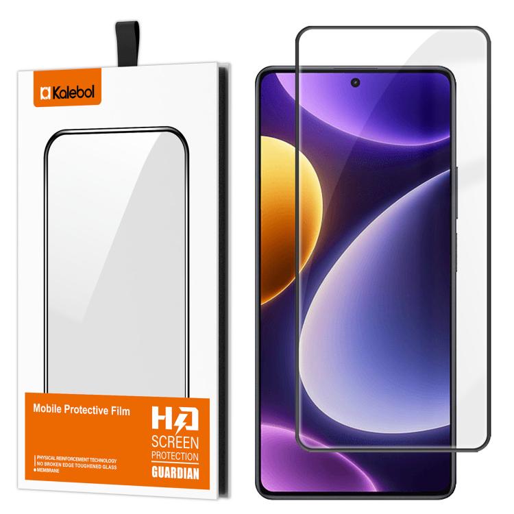 For Redmi Note 12 Turbo Kalebol High-Aluminum Screen-Printed Full-Coverage Anti-Fingerprint Black-Bordered HD Tempered Glass Film