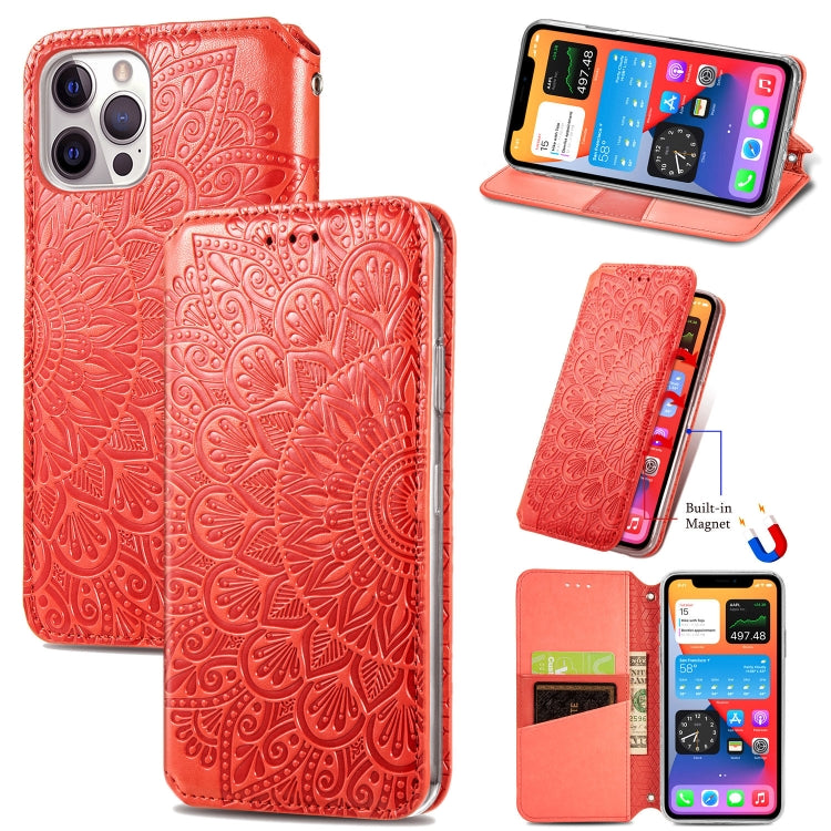 For iPhone 12 mini Blooming Mandala Embossed Pattern Magnetic Horizontal Flip Leather Case with Holder & Card Slots & Wallet