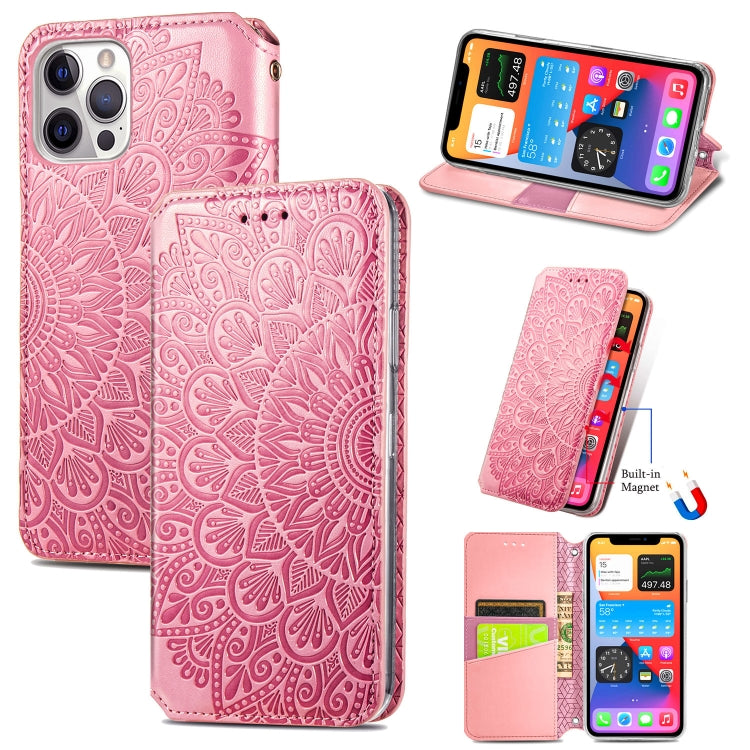 For iPhone 12 mini Blooming Mandala Embossed Pattern Magnetic Horizontal Flip Leather Case with Holder & Card Slots & Wallet