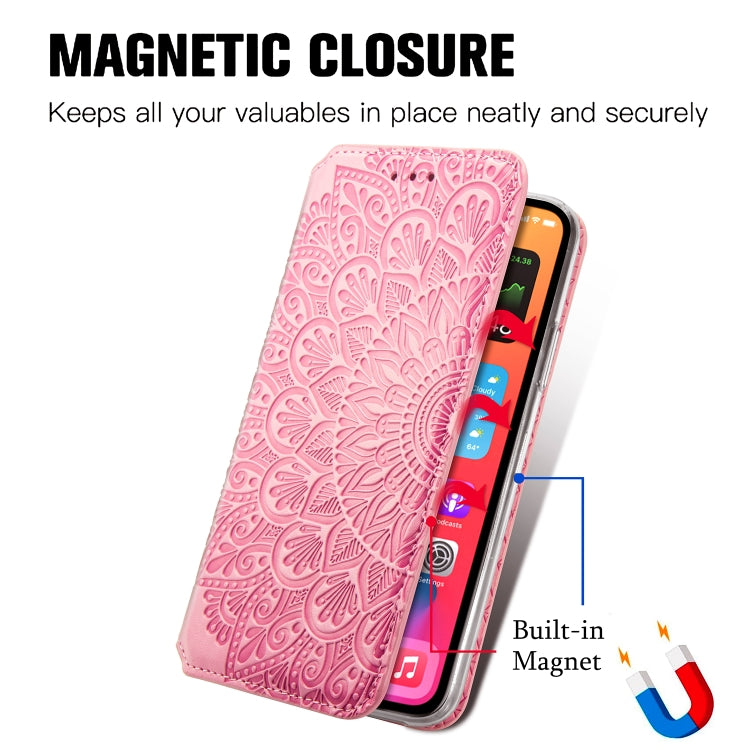 For iPhone 12 mini Blooming Mandala Embossed Pattern Magnetic Horizontal Flip Leather Case with Holder & Card Slots & Wallet