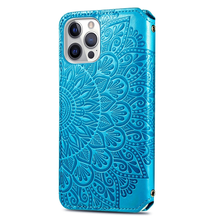 For iPhone 12 mini Blooming Mandala Embossed Pattern Magnetic Horizontal Flip Leather Case with Holder & Card Slots & Wallet