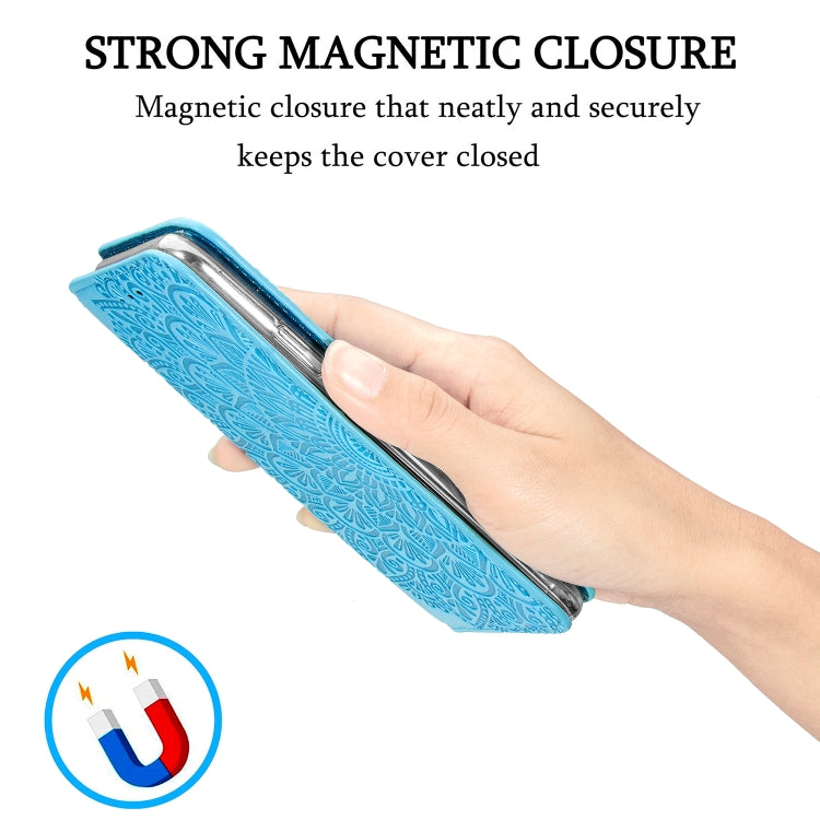 For iPhone 12 mini Blooming Mandala Embossed Pattern Magnetic Horizontal Flip Leather Case with Holder & Card Slots & Wallet