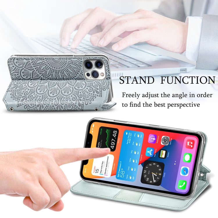 For iPhone 12 mini Blooming Mandala Embossed Pattern Magnetic Horizontal Flip Leather Case with Holder & Card Slots & Wallet