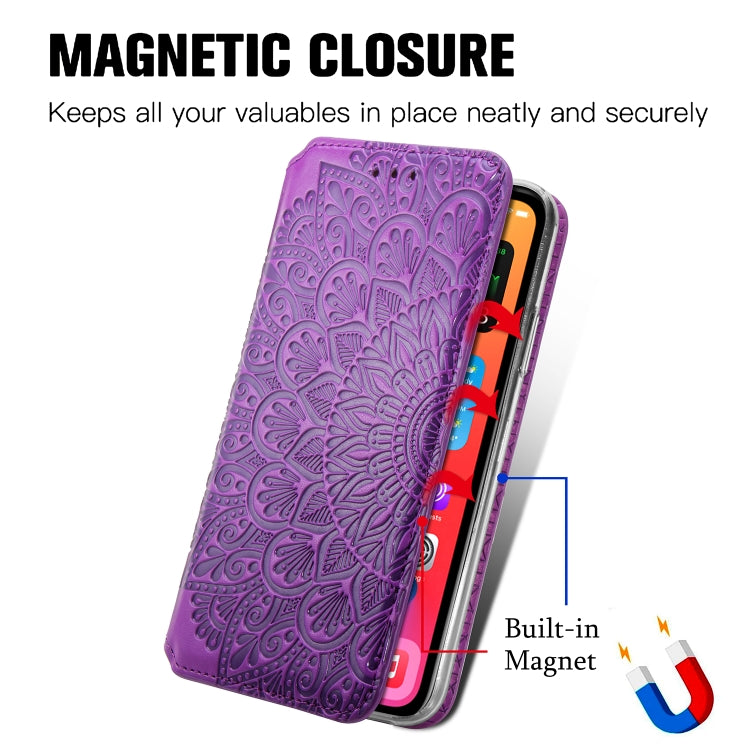 For iPhone 12 mini Blooming Mandala Embossed Pattern Magnetic Horizontal Flip Leather Case with Holder & Card Slots & Wallet