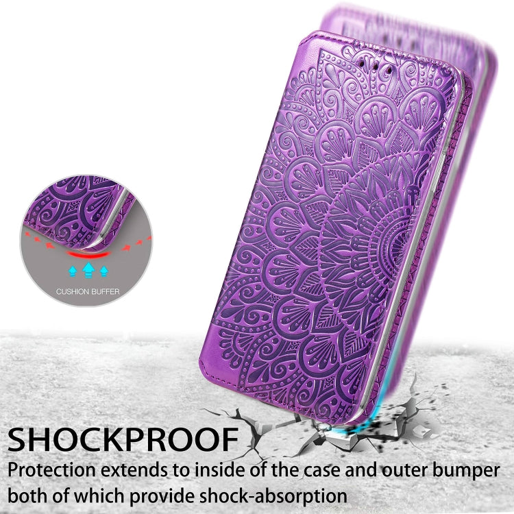 For iPhone 12 mini Blooming Mandala Embossed Pattern Magnetic Horizontal Flip Leather Case with Holder & Card Slots & Wallet
