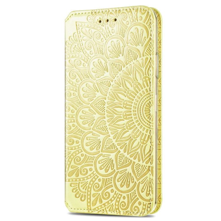 For iPhone 12 mini Blooming Mandala Embossed Pattern Magnetic Horizontal Flip Leather Case with Holder & Card Slots & Wallet