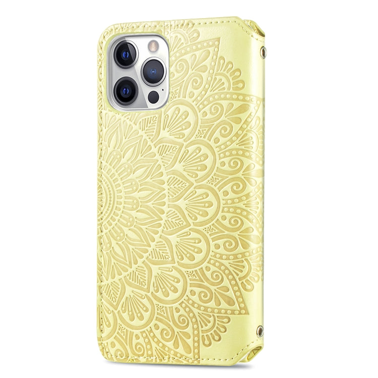 For iPhone 12 mini Blooming Mandala Embossed Pattern Magnetic Horizontal Flip Leather Case with Holder & Card Slots & Wallet